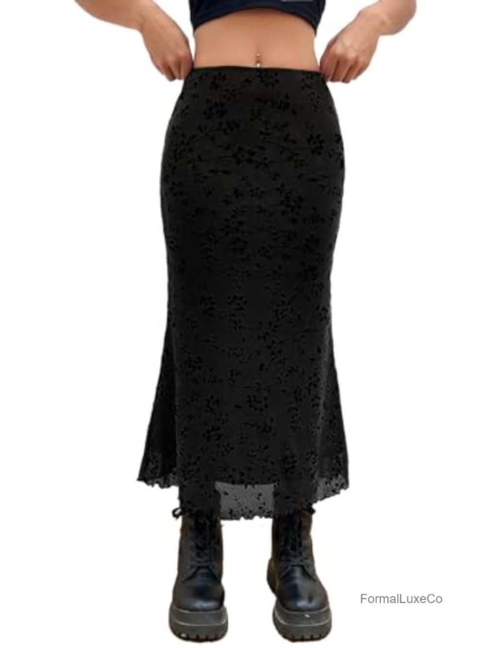 Fishtail Mesh Long Skirt Lettuce Edge Bodycon Y2K Goth Party Skirt